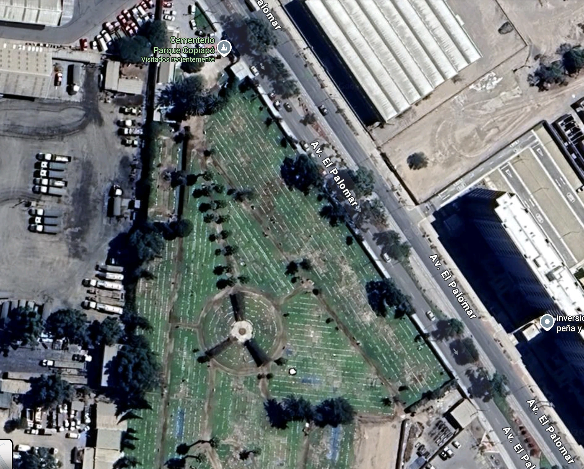 Vista satelital del Cementerio Parque de Copiapó con la ubicación del nicho marcada